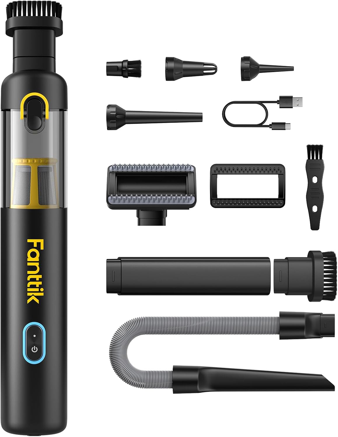 Fanttik Slim V8 APEX Car Vacuum, 4-in-1 Portable Mini Cordless Vacuum with 19000pa Suction Power for Dad, Type-C Charge, One-Touch Empty for Pet Hair, Car, Office Desk, Keyboards (Black)