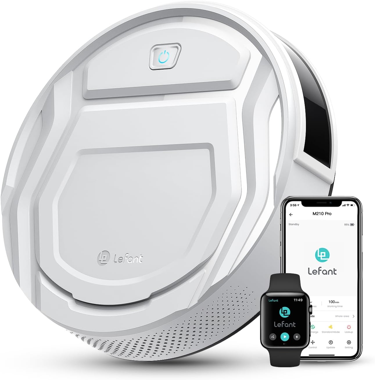 Lefant M210 Pro Robot Vacuum with 2200 Pa Powerful Suction, 6 Cleaning Modes, 120 Mins Runtime, Quiet, Self-Charging, Voice Control, Ideal for Pet Hair and Hard Floor, White